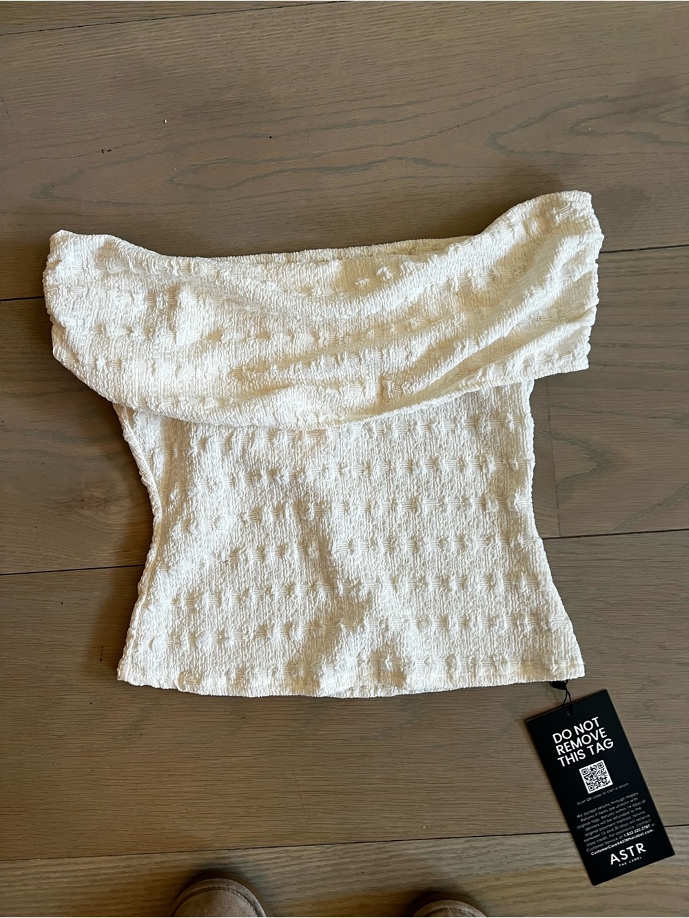 ASTR Off-Shoulder Cream Textured Crop Top